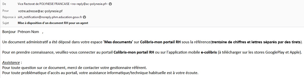 Mise à disposition d'un document RH pour un agent