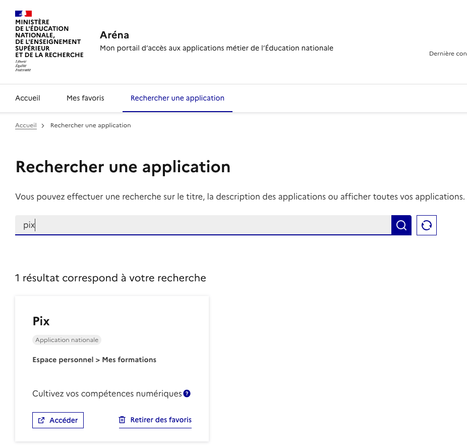 écran de recherche de "pix"