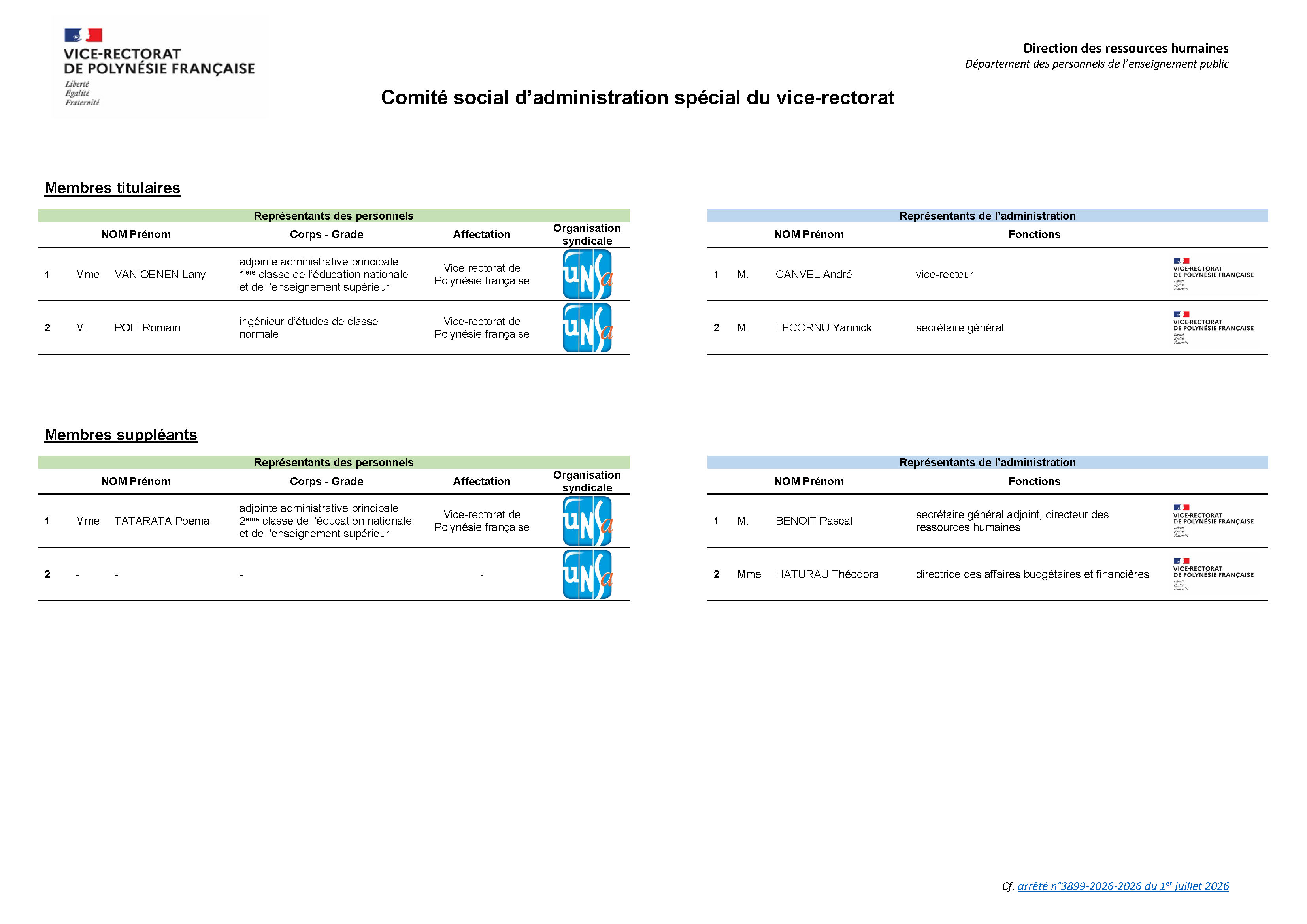 Composition du CSAS du vice-rectorat V01-07-2026